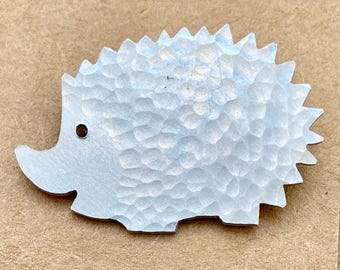 Silver Recycled aluminium Hedgehog Brooch. Light weight and non tarnish.