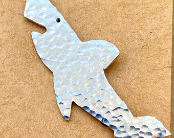 Silver aluminium  Shark brooch or pendant.
