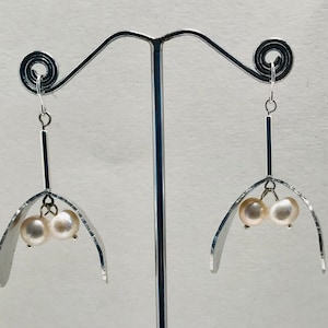 Silver Mistletoe waste aluminium earrings. image 1