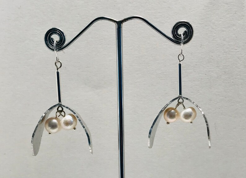 Silver Mistletoe waste aluminium earrings. image 1