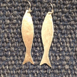 Silver Reclaimed aluminium Long Fish Earrings. Light weight and non tarnish image 2