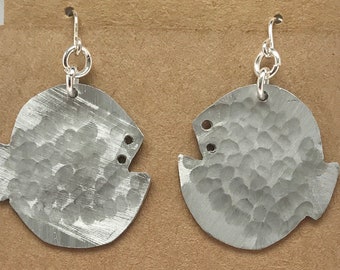 Silver Flat fish Earrings from reclaimed aluminium.