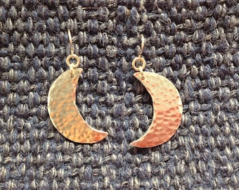 Silver Recycled aluminium Small moon ear rings. Light weight and non tarnish.