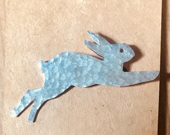 Silver Recycled aluminium Hare Brooch. Light weight and non tarnish.