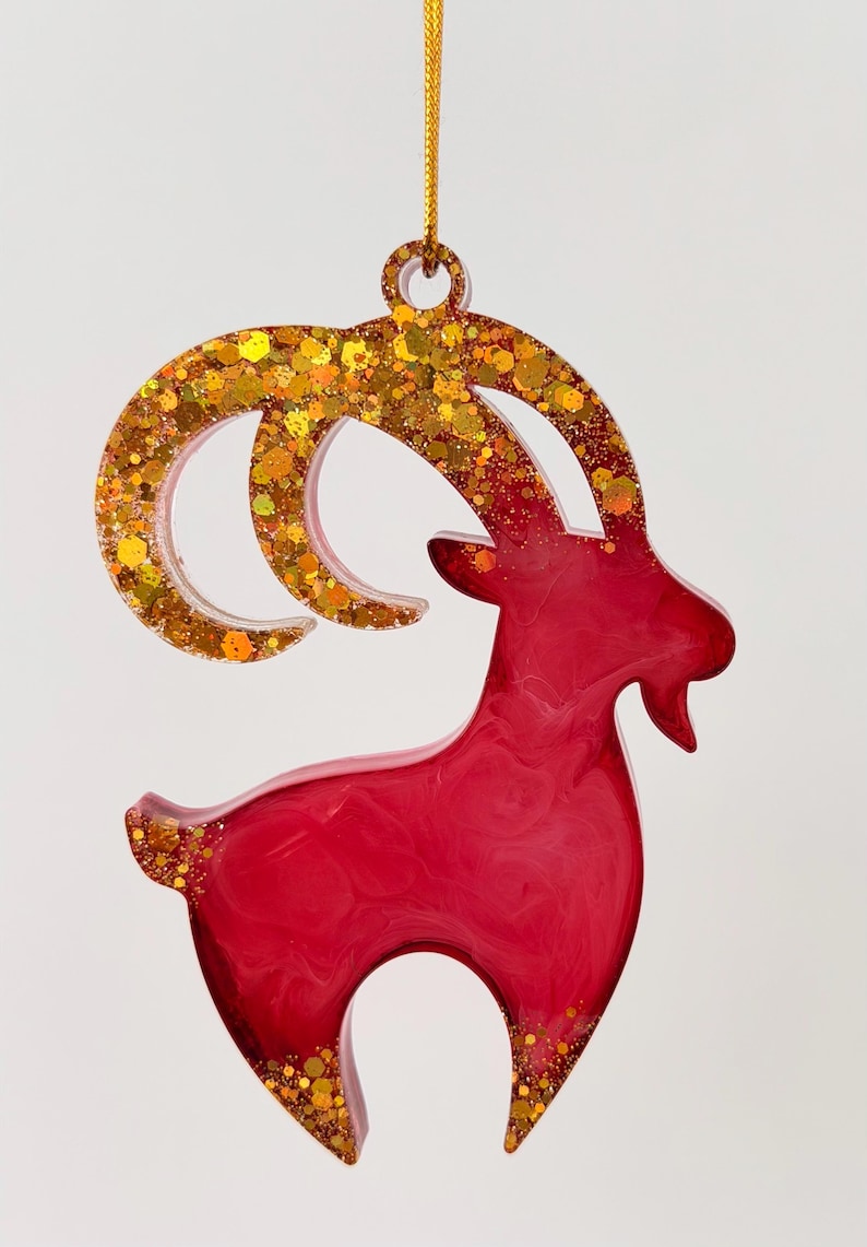 Goat Resin 2027 Fire Goat Christmas Ornament, Roxy Goat, Large Curled Horns ...