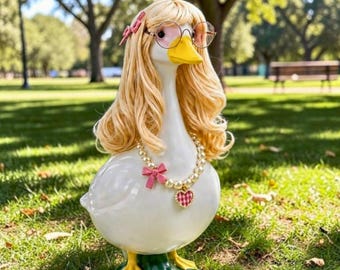 Blonde Wig, Glasses, Pearl Necklace for 23-inch Lawn Goose Outfit, Cottagecore Garden Decor