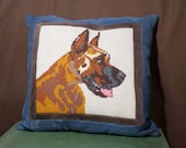 Amazing Great Dane vintage needlepoint and suede pillow