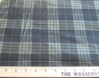 Vintage olive green black plaid fabric, flannel cotton polyester, vintage fabric by the yard 1970s, upholstery apparel fashion craft