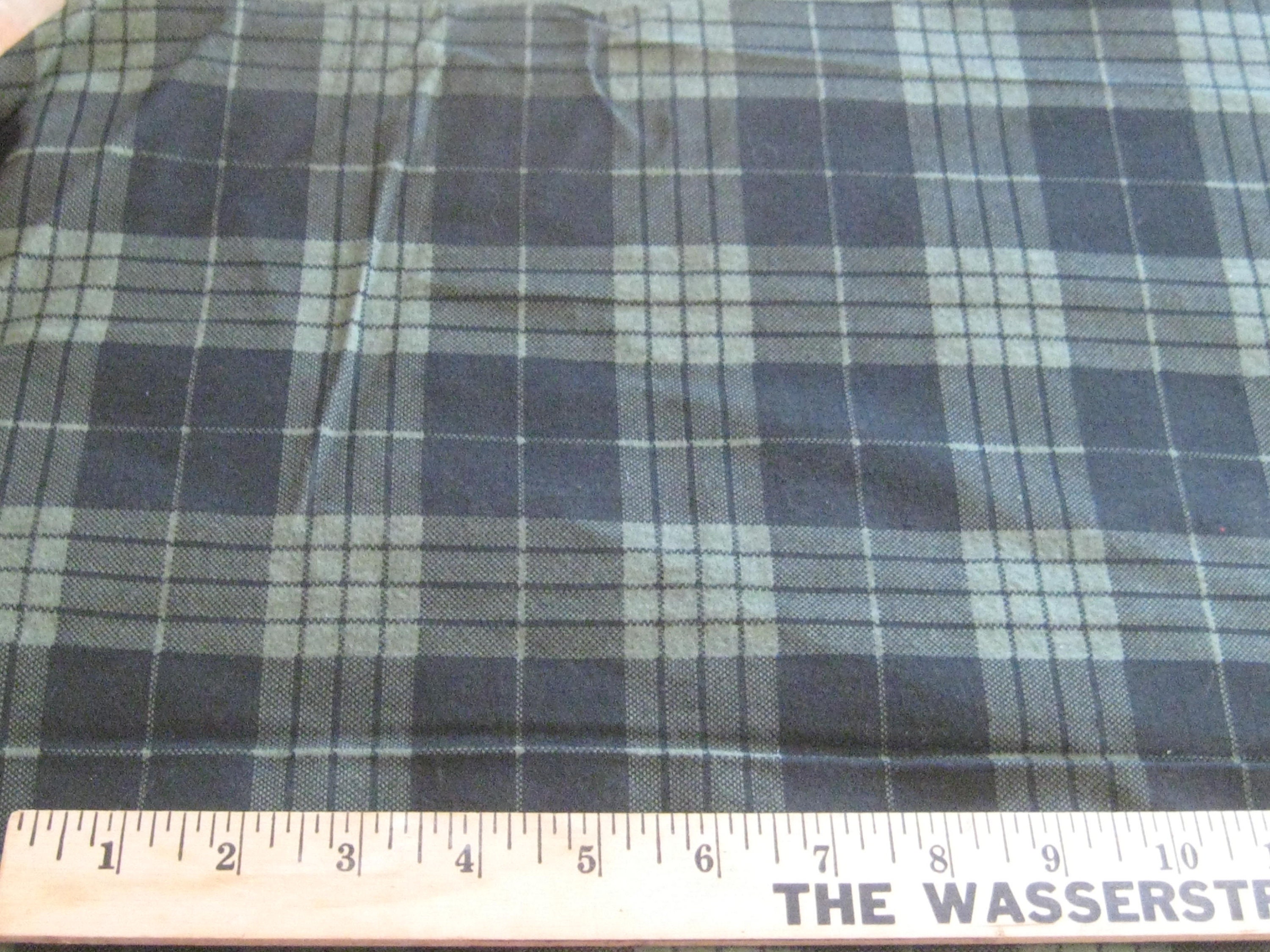 Vintage olive green black plaid fabric, flannel cotton polyester, vintage fabric by the yard 1970s, upholstery apparel fashion craft