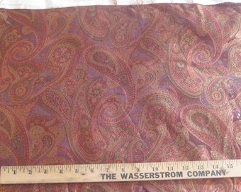 Vintage paisley fabric, rust sienna brown gold moss metallic shiny jacquard fabric, fabric by the yard, sewing upholstery fashion apparel