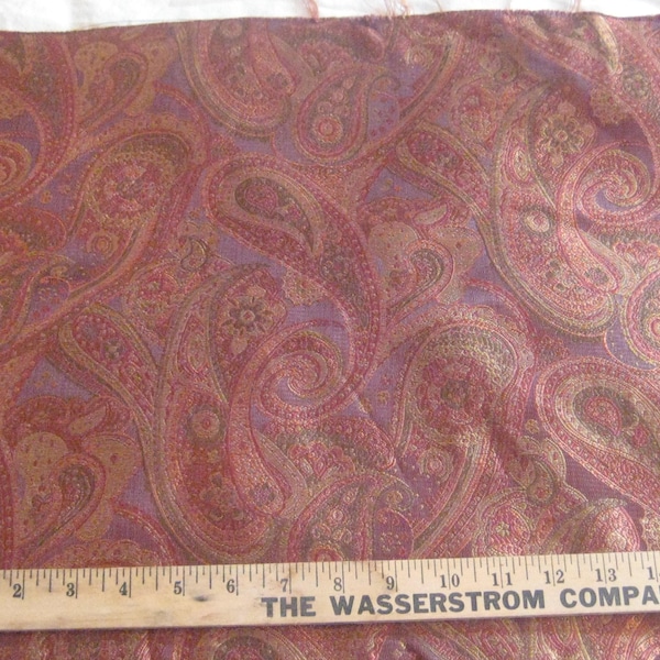 Vintage paisley fabric, rust sienna brown gold moss metallic shiny jacquard fabric, fabric by the yard, sewing upholstery fashion apparel