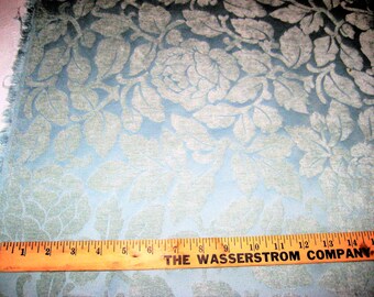 Vintage light blue cotton chenille fabric, thick upholstery fabric by the yard, floral fabric