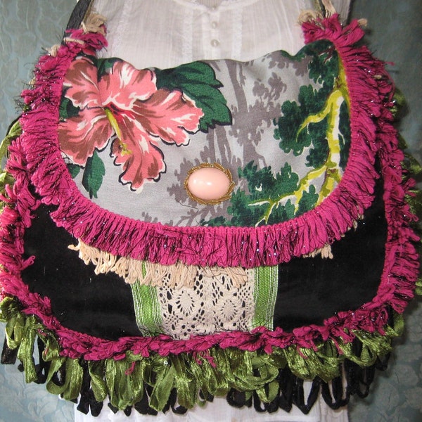 Gypsy Bags and Purses, Carpetbag Vintage Velvet Barkcloth Bohemian Purse