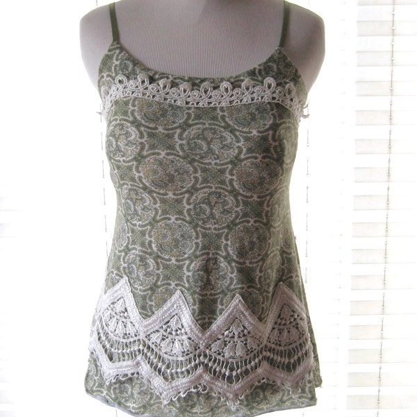 Upcycled romantic camisole, gypsy boho chic lace cami