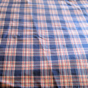 Vintage Baumwolle Schottenkaro Stoff, hellblau, rot, weiß, mitteldick, Polster, Kissen Wohndeko, 130x220 cm, 2,5m