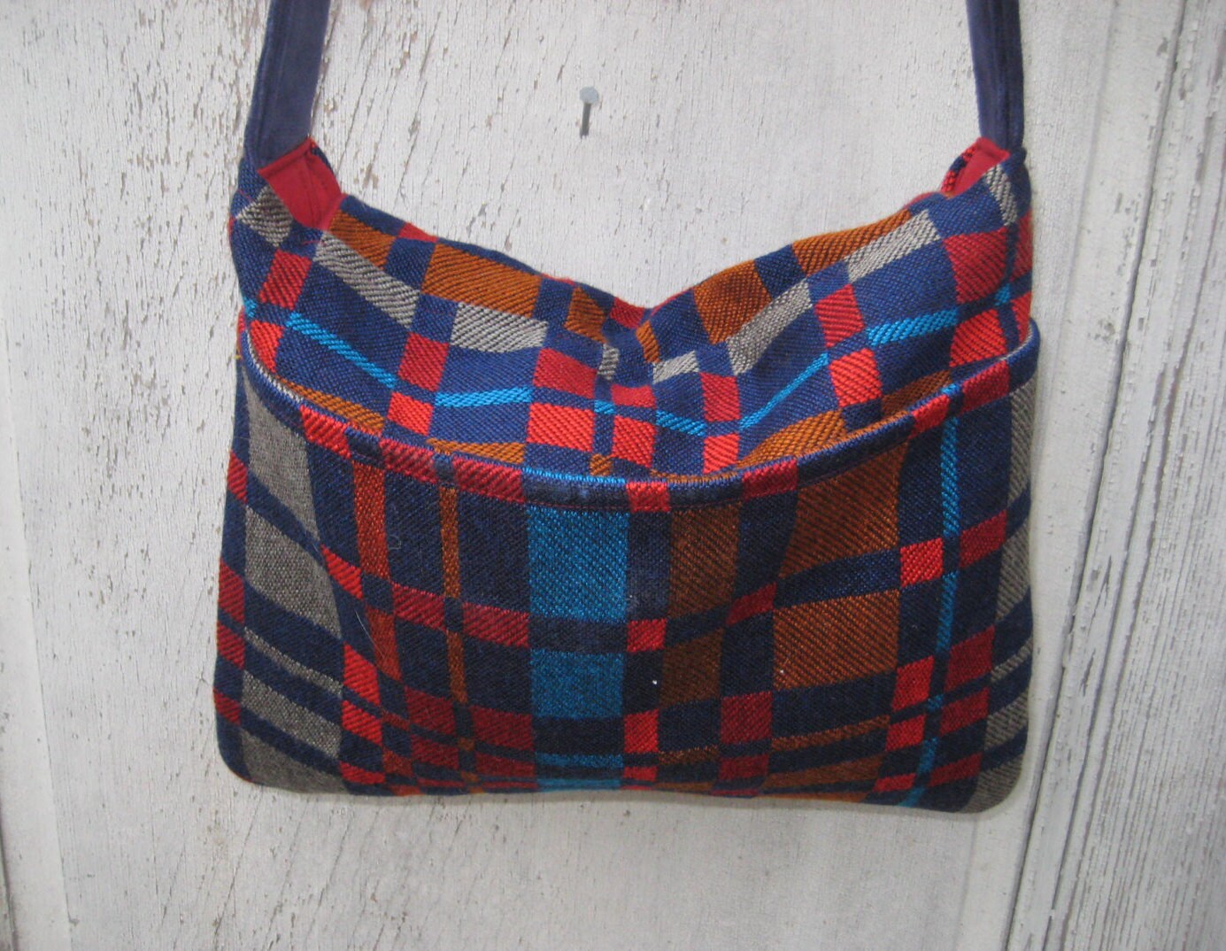 Red and Navy Plaid Bag Purse Vintage Hand Made Fabric Purse - Etsy
