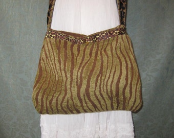 Tiger Stripe bag animal print bag, crossbody carpetbag, gypsy boho purse, hobo bag, bohemian Bag, hand made fabric bag, one of a kind