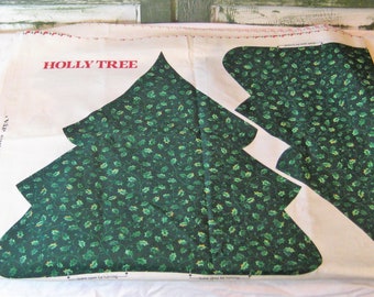 Christmas Holly Tree pattern, cloth fabric vintage pattern for Christmas decor, Cranston Print Works Co. 1990s