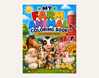 Libro da colorare di animali da fattoria in PDF, 30 pagine stampabili per bambini, download immediato / Mucca affascinante