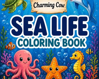 Libro da colorare sulla vita marina, 51 scene di animali oceanici in PDF / Mucca affascinante