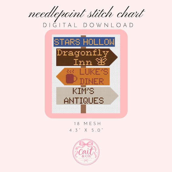 Stars Hollow Sign Gilmore Girls Needlepoint Chart – Digital Stitch Chart for Needlepoint Canvas | PDF (Digital Download)