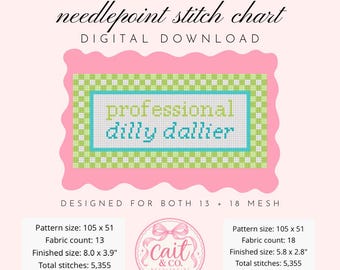 プロ仕様のディリー・ダリエ – ニードルポイントキャンバス用デジタルステッチチャート | 面白いフレーズ入りPDF（デジタルダウンロード）