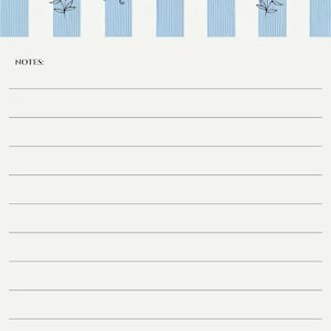 May include: A notepad page featuring a top header with vertical blue and white stripes, black leaf illustrations, and the text "sermon NOTES". Below the header, the page is off-white with the word "NOTES:" and ten horizontal black lines for writing.
