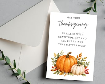 Thanksgiving Gratitude Card, Watercolor Pumpkins, Fall Greeting (Digital Download)