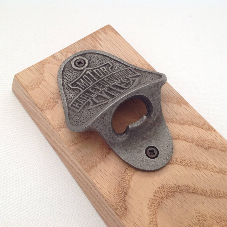 Wall mounted cast iron Harley Davidson Bottle opener on Oak Etsy