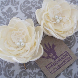 Bridal Ivory Flower Pin Set of 2 Flowers. Bridal Hair Accessory. image 4