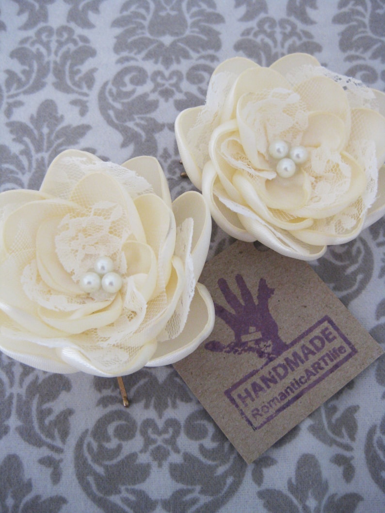 Bridal Ivory Flower Pin Set of 2 Flowers. Bridal Hair Accessory. image 4