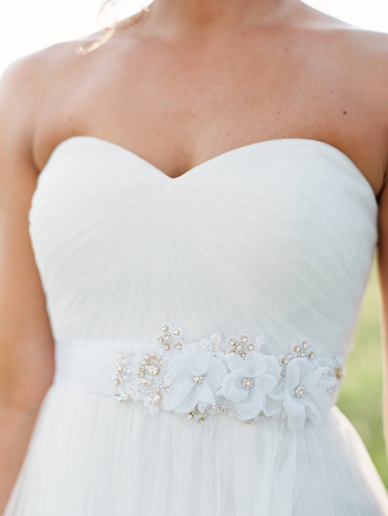 Wedding Beaded Flower Sash. Bridal Gown Flower Sash in White Etsy