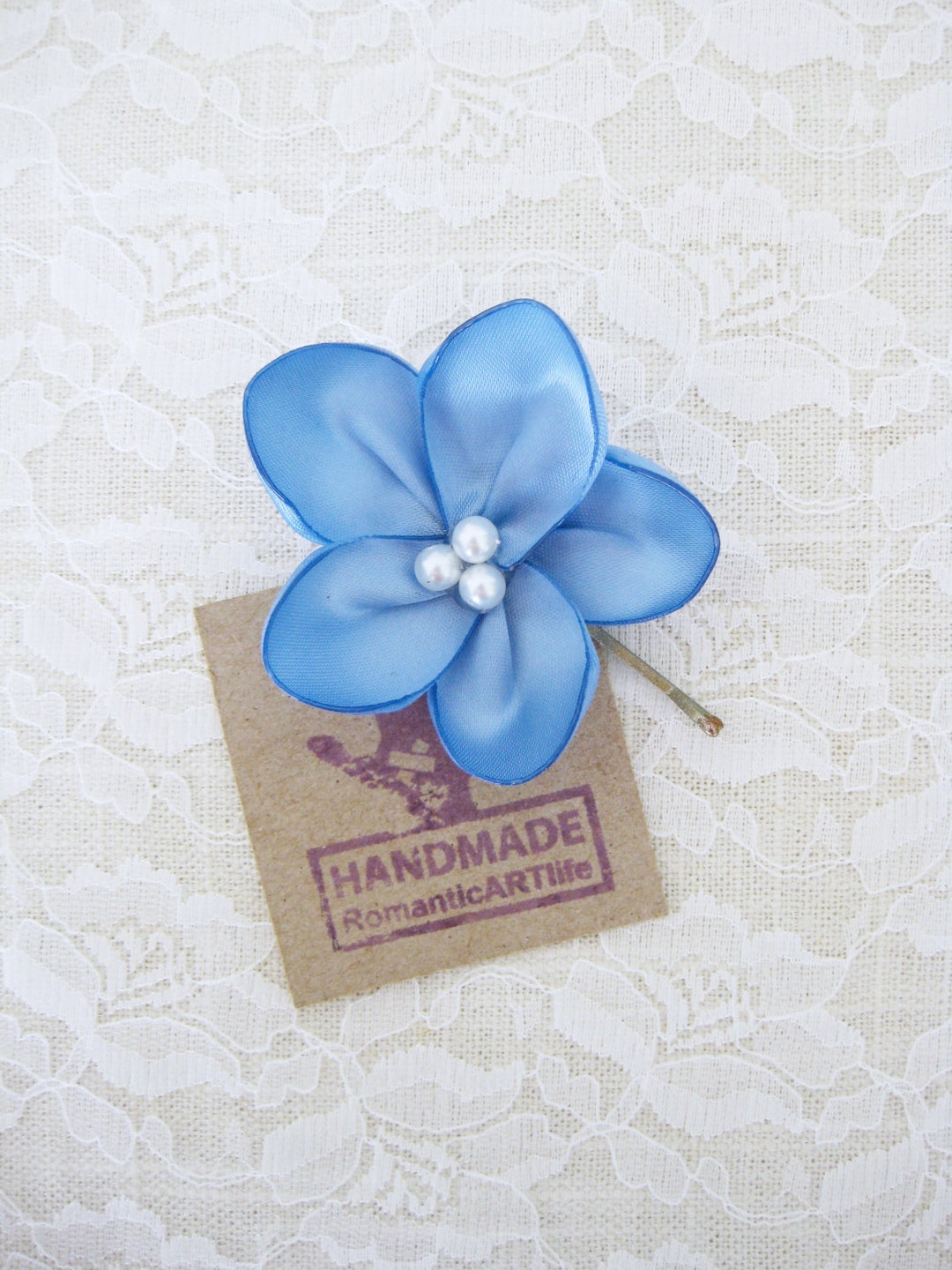 Light Blue Flower Hair Pin. French Blue Flower Hair Piece. Bridesmaid