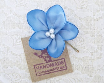 Light Blue Flower Hair Pin. French Blue Flower Hair Piece. Bridesmaid Flower Hair Accessory.