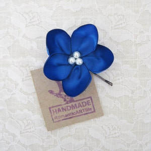 Navy Blue Bridesmaids Flower Hair Pin. Navy Blue Flower Pin. Flower Hair Accessory. image 1