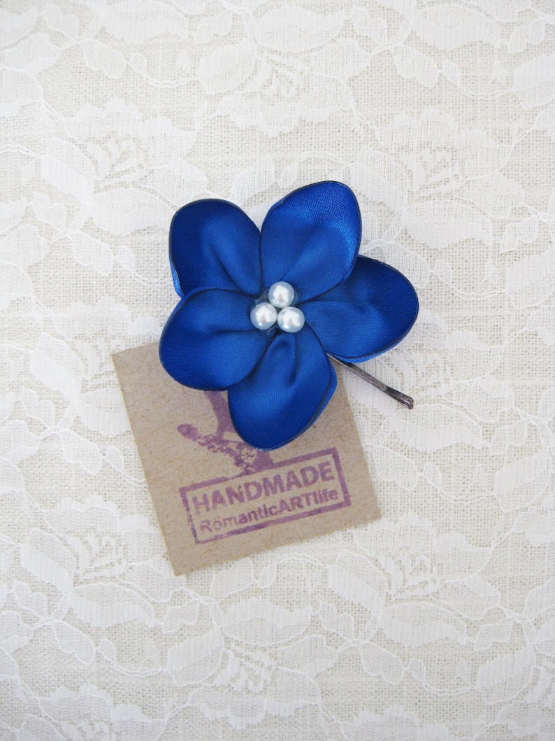 Navy Blue Bridesmaids Flower Hair Pin. Navy Blue Flower Pin. Flower Hair Accessory. image 1