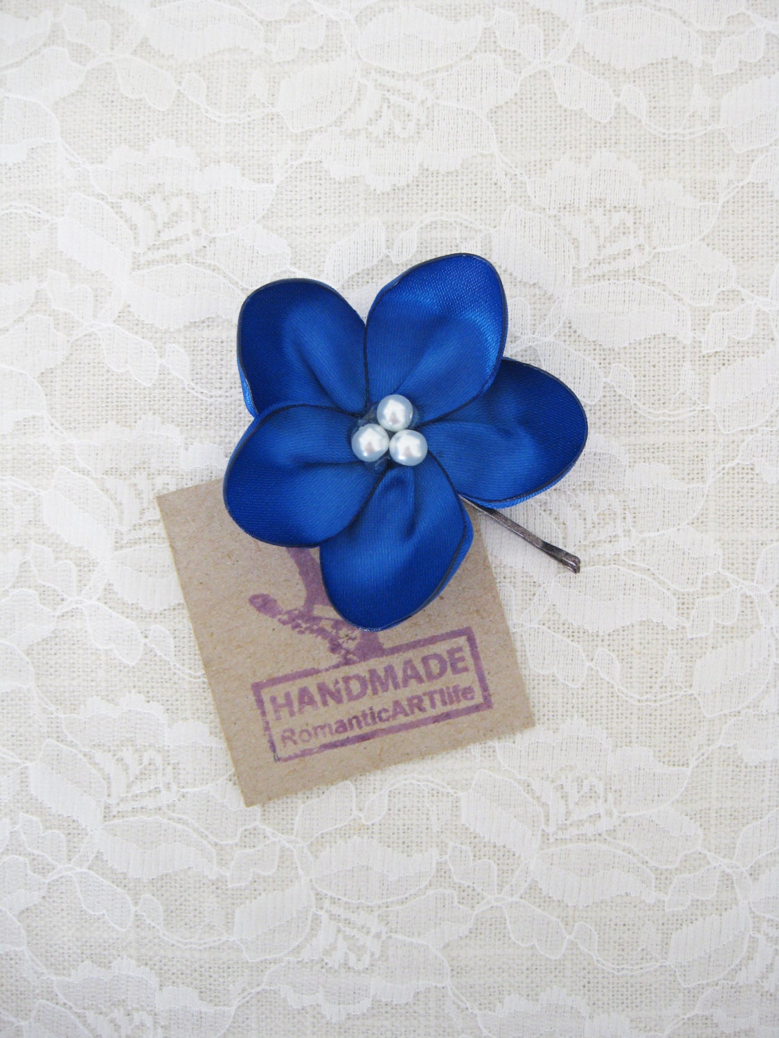 Navy Blue Bridesmaids Flower Hair Pin. Navy Blue Flower Pin. Flower