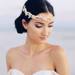 Gold Bridal Headband. Bridal Headpiece. Bridal Crown Margarita image 1