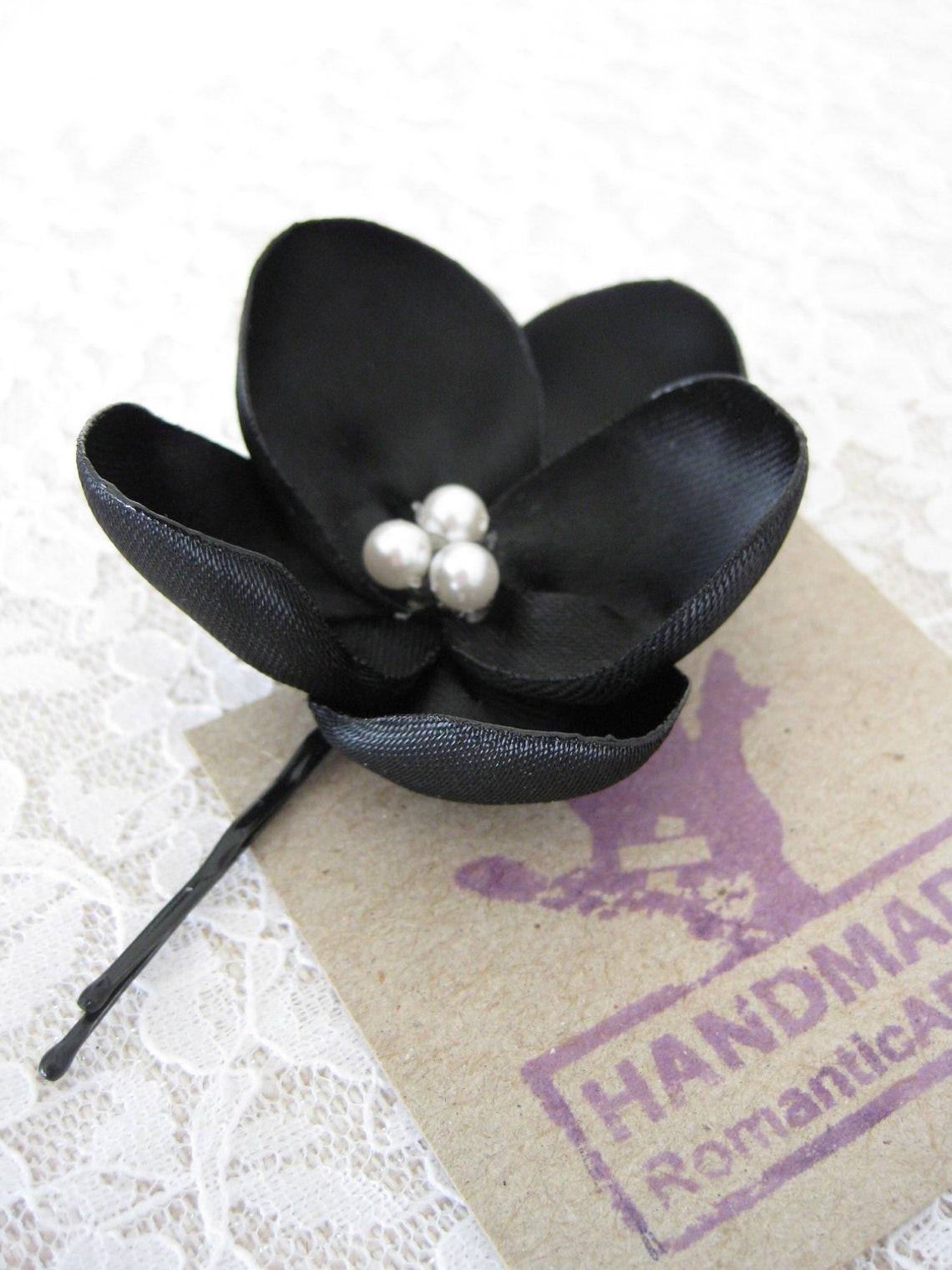 Black Flower Hair Pin. Black Flower Hair Piece. Bridesmaids Flower ...