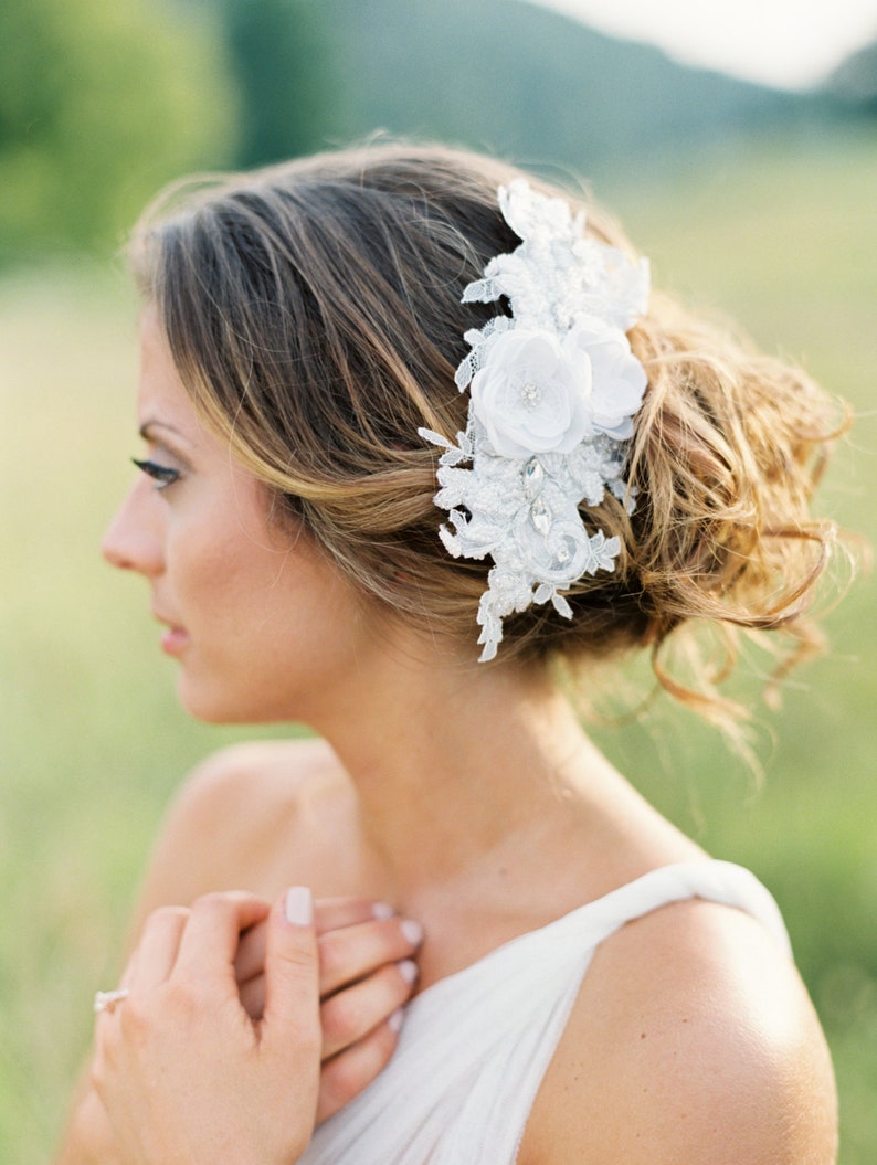 Lace Beaded Bridal Headpiece. Bridal Lace Comb. Bridal Headpiece. image 2