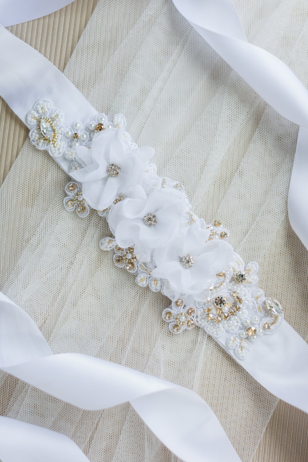 Wedding Beaded Flower Sash. Bridal Gown Flower Sash in White Etsy