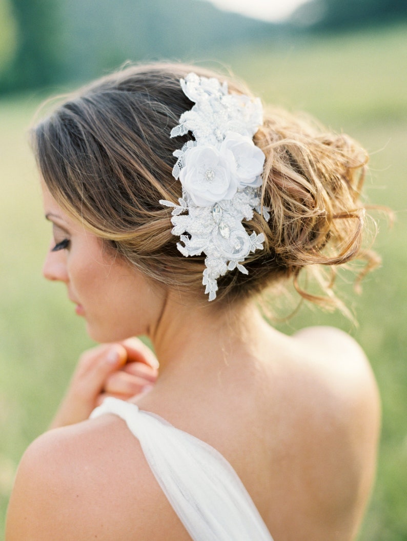 Lace Beaded Bridal Headpiece. Bridal Lace Comb. Bridal Headpiece. image 3