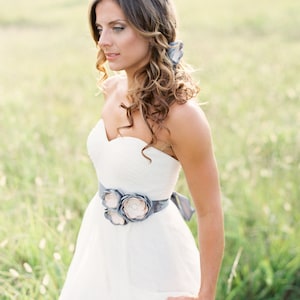 Gray Bridal Gown Flower Sash. Wedding Flower Dress Sash. image 1