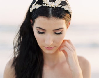 Gold Bridal Tiara. Wedding Crown. Wedding Flower Crown. Bridal Hair Accessory {Eva}