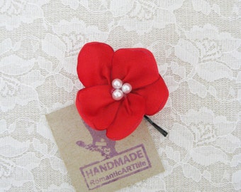 Red Flower Hair Pin. Red Flower Hair Piece. Bridesmaid Hair Accessory.