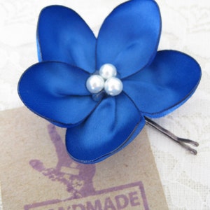 Navy Blue Bridesmaids Flower Hair Pin. Navy Blue Flower Pin. Flower Hair Accessory. image 2