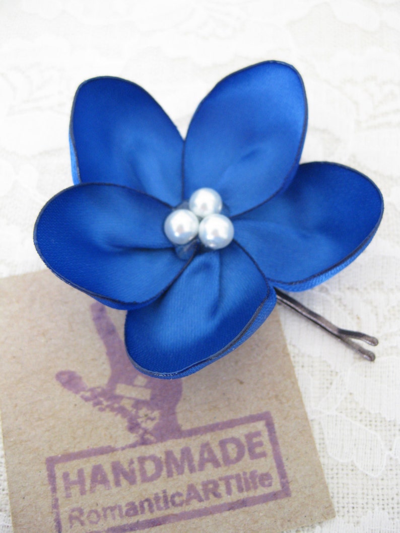 Navy Blue Bridesmaids Flower Hair Pin. Navy Blue Flower Pin. Flower Hair Accessory. image 2