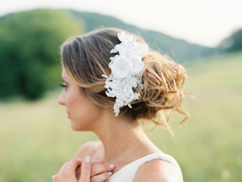 Lace Beaded Bridal Headpiece. Bridal Lace Comb. Bridal Headpiece. image 4