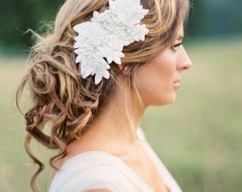 Bridal Beaded Headpiece. Wedding Crystal and Lace Hair Piece.