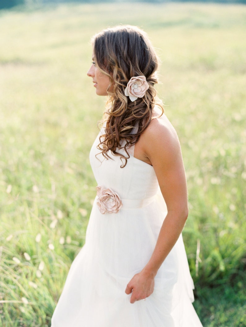 Wedding Flower Hair Clip. Bridal Champagne Flower Clip. Bridal Hair Accessory. image 2